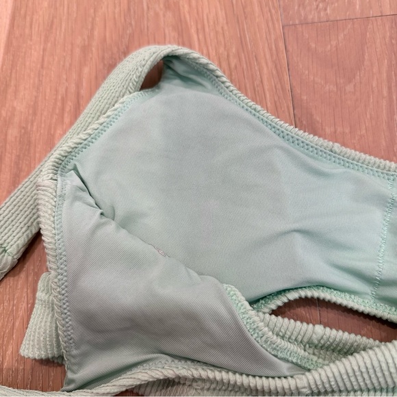 AERIE Crinkle Cut Out Scoop Bikini Top Mist Green Swim Beach Beachy Summer Boho - Picture 7 of 8